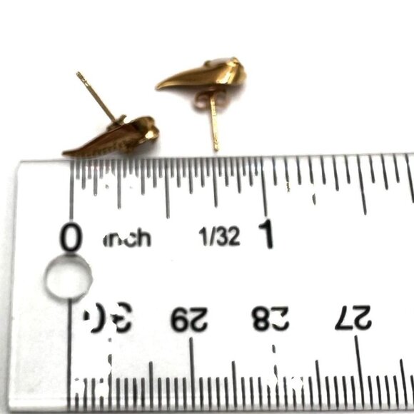 Estate 14K Yellow Gold Opal Pierced 1/2 Inch Stud Earrings - Picture 4 of 4